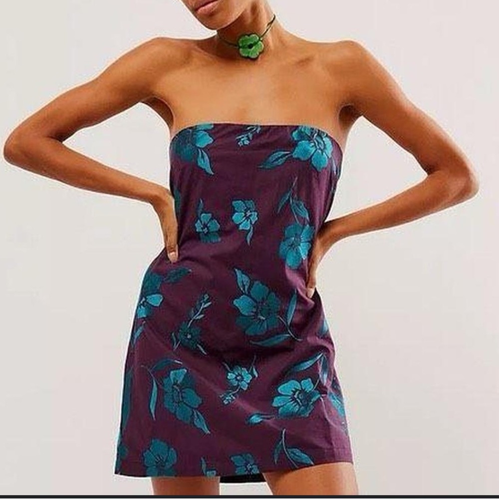 Free People Sonja Aubergine tube dress floral purple Medium M And S strapless